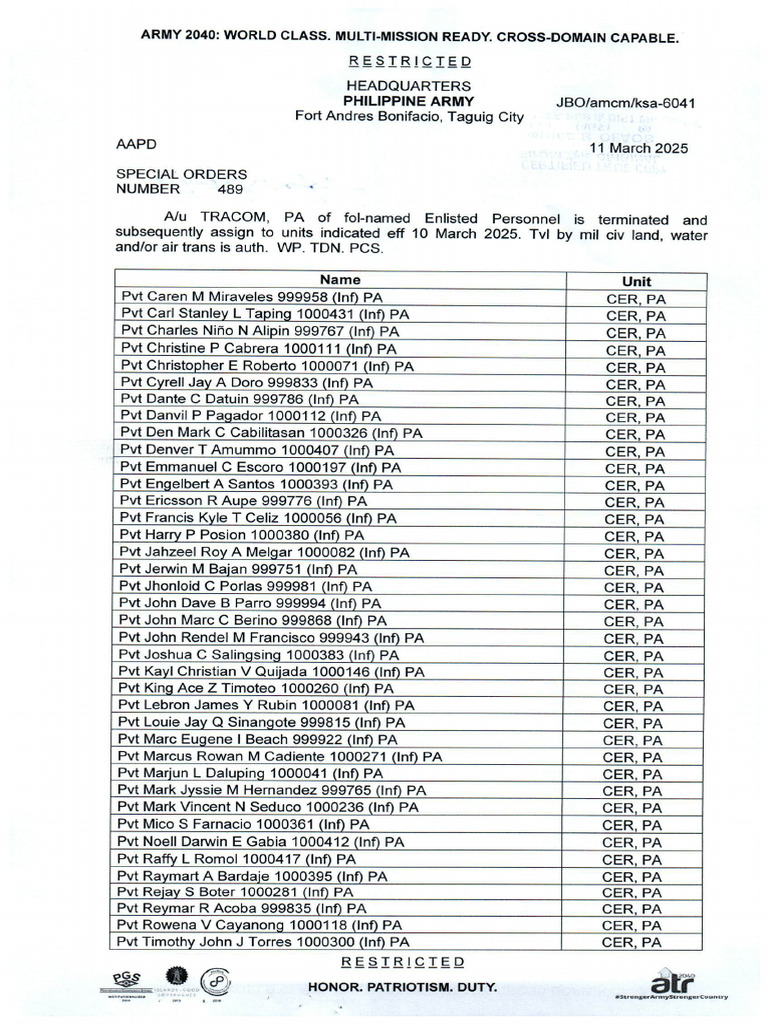 Philippine Army Special Orders 489 | PDF | Military Organization