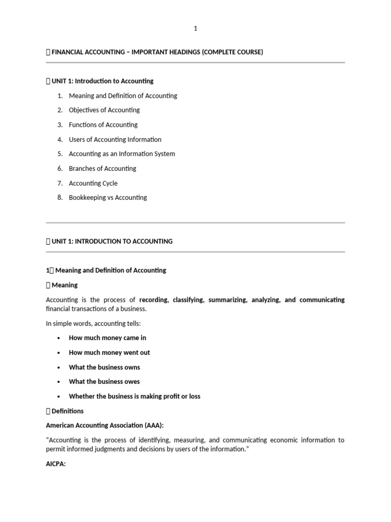 Financial Accounting Course Overview | PDF | Debits And Credits ...