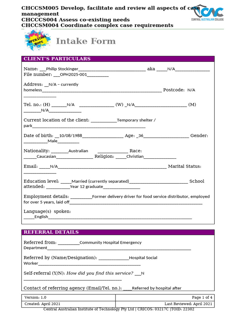 Subedi Surakshya Subject 4 Intake Form | PDF | Substance Dependence ...
