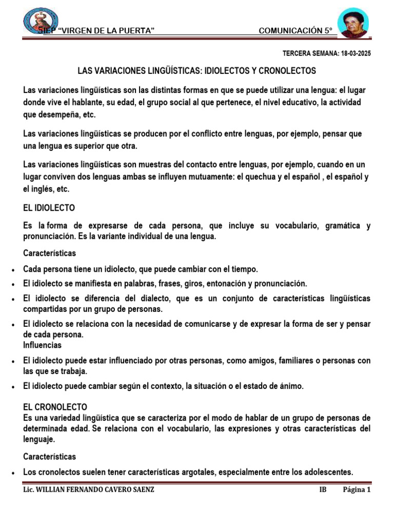Variaciones Lingüísticas: Idiolectos y Cronolectos | PDF | Comunicación ...