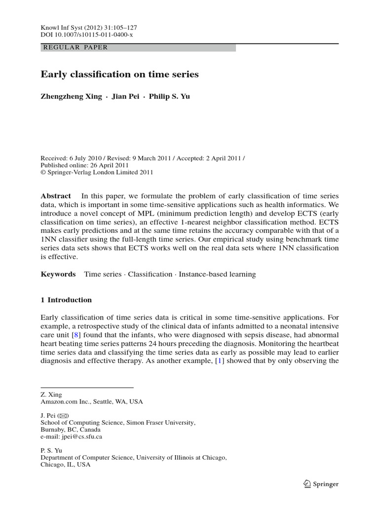 Early Classification of Time Series Data | PDF | Time Series ...