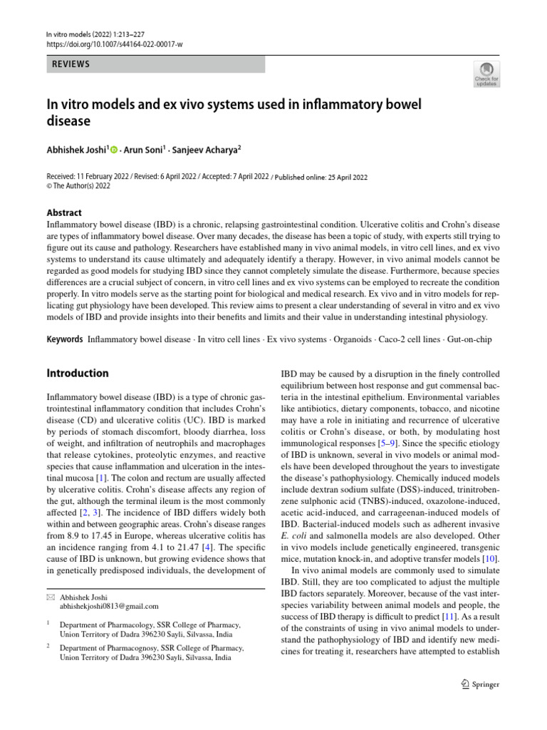 In Vitro and Ex Vivo Models for IBD | PDF | Inflammatory Bowel Disease ...