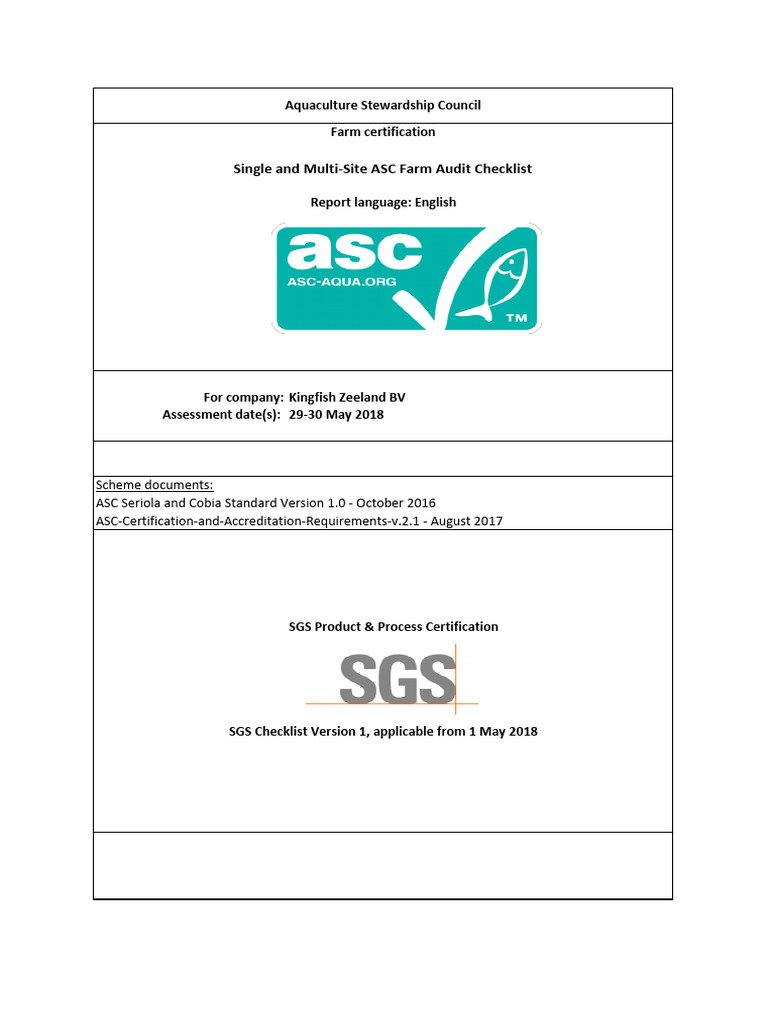 FINAL ASC Audit Report Kingfish Zeeland 1 | PDF | Taxes | Regulatory ...
