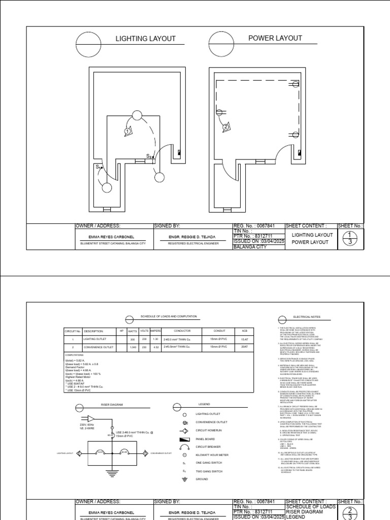 Electrical Layout and Load Schedule | PDF | Building Engineering ...