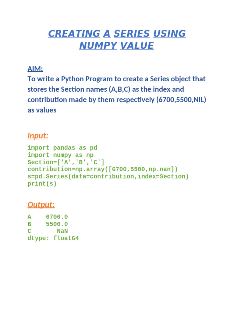 Create Pandas Series with NumPy | PDF