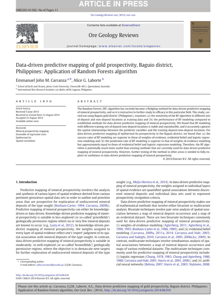 Carranza2015 - Data-Driven Predictive Mapping of Gold Prospectivity ...