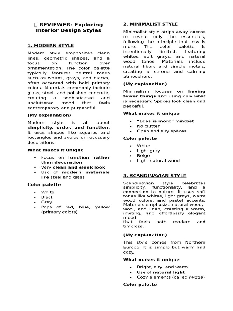 Interior Design Styles Overview | PDF | Composition (Visual Arts ...