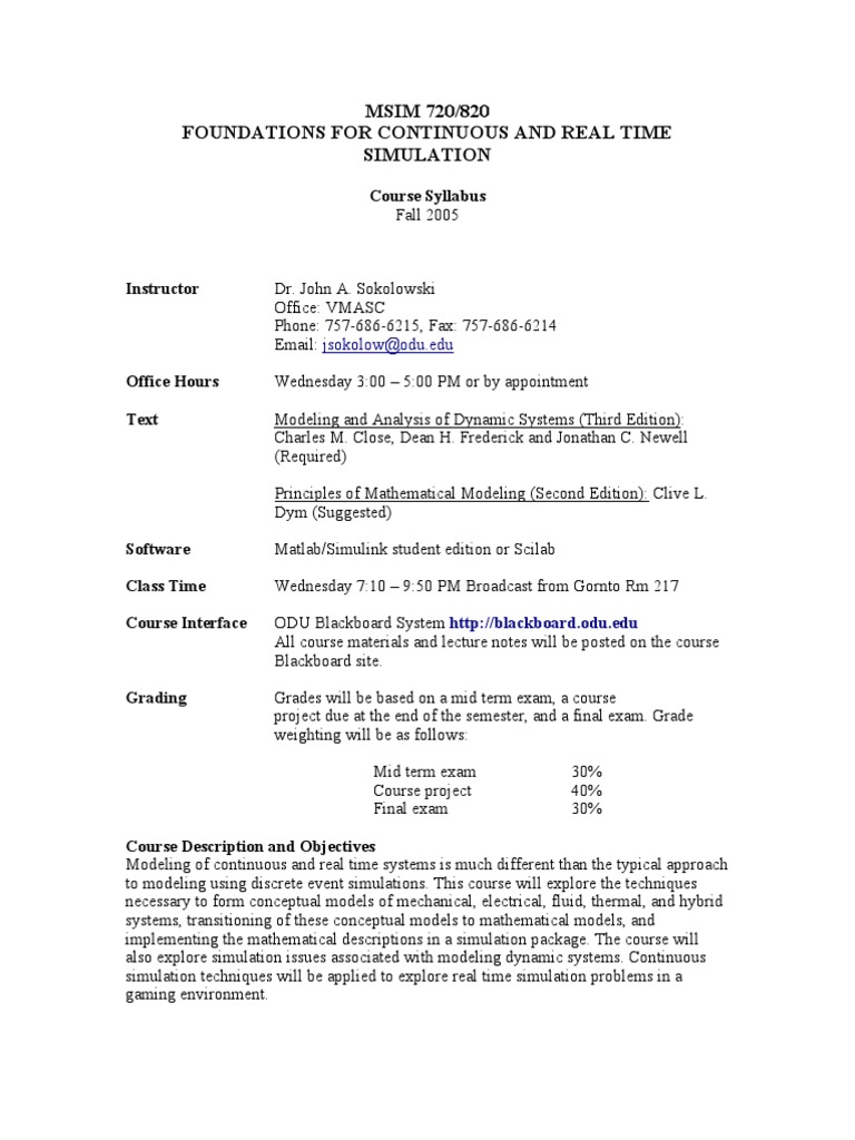 Continuous Real-Time Simulation Course | PDF | Teaching Methods ...