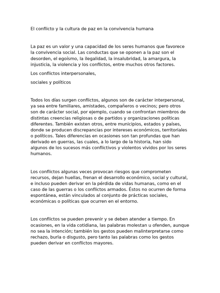 Conflictos y Cultura de Paz en Sociedad | PDF | Conflicto (proceso ...