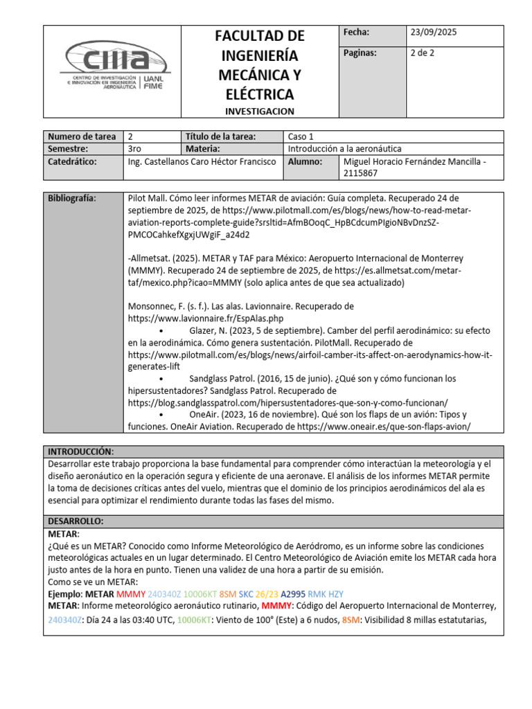 AF2 - Caso 1 - 2115867 | PDF | Levantar (Fuerza) | Aeronave