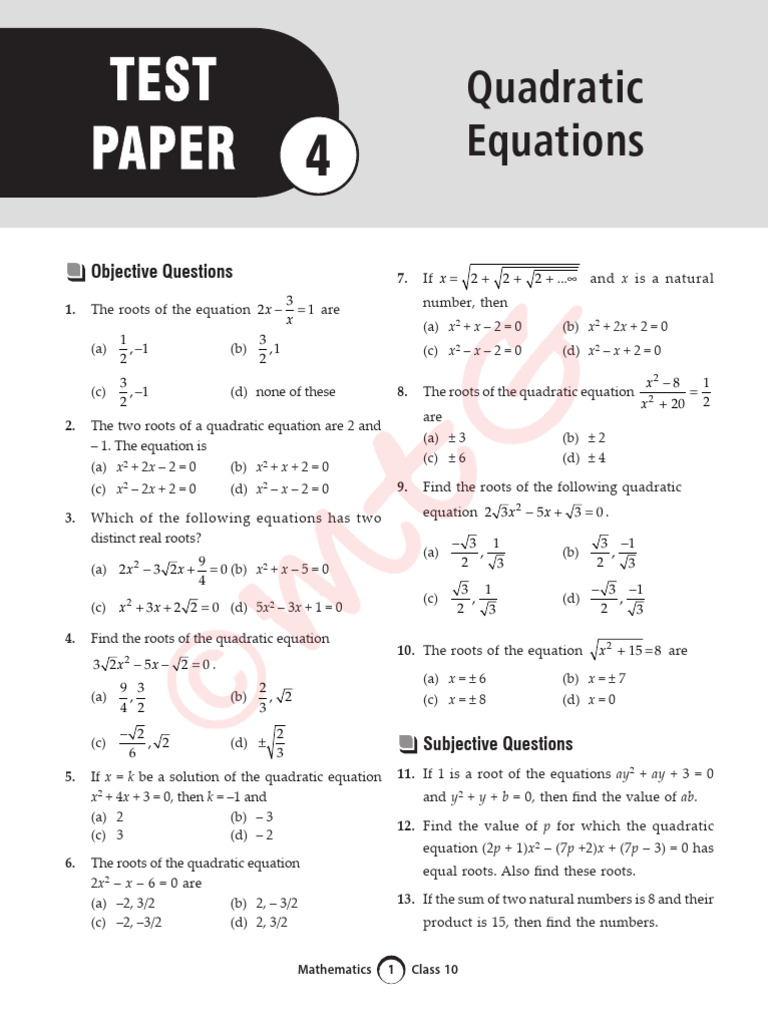 Class 10 Quadratic Equations Practice | PDF | Mathematics ...