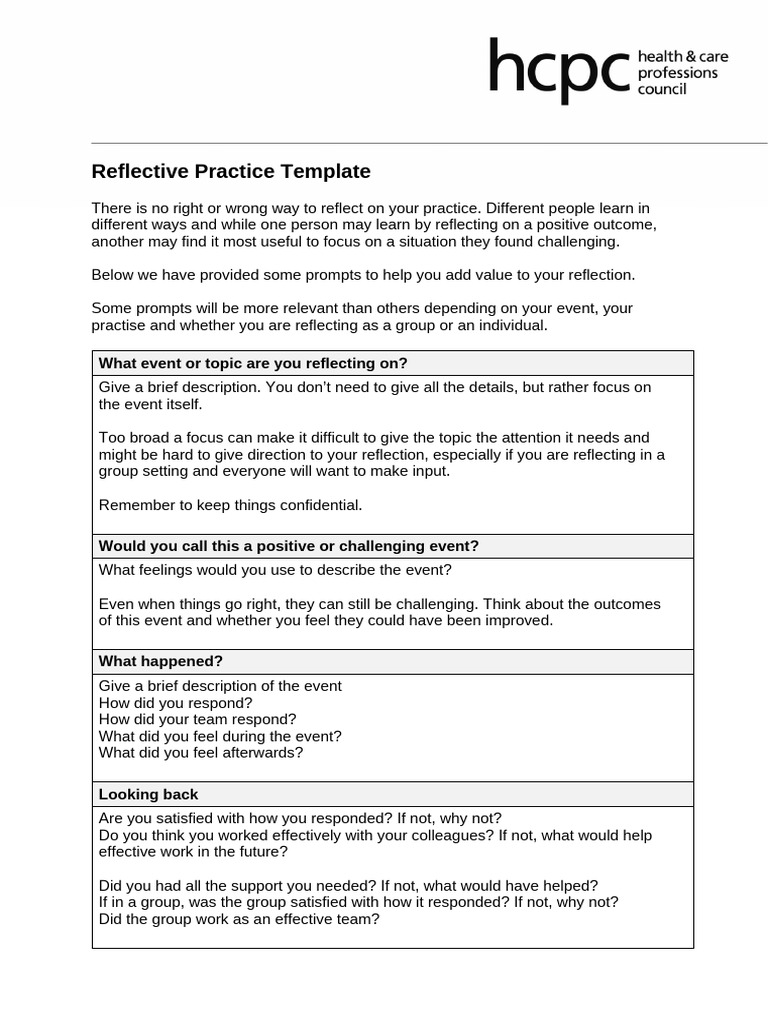 Reflective Practice Template Guide | PDF | Reflective Practice | Experience