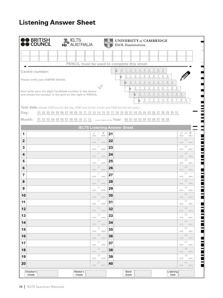 IELTS Listening Answer Sheet Template | PDF