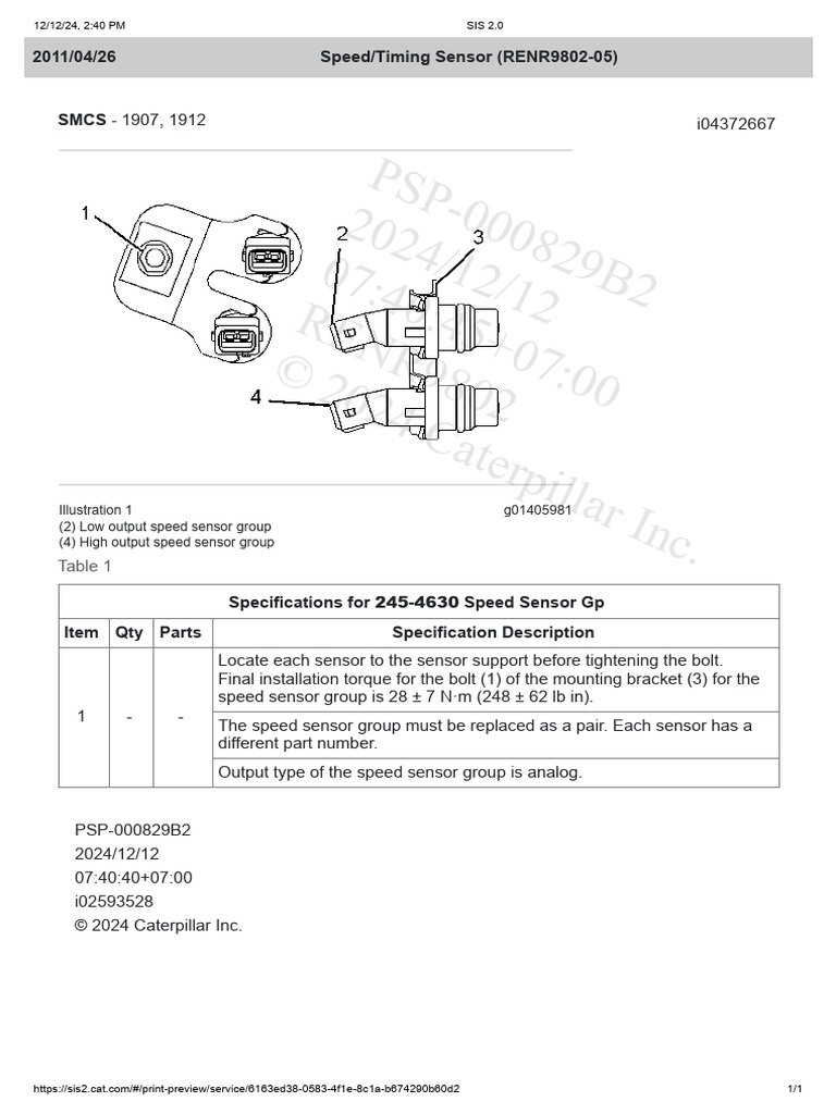 Speed Sensor Group Installation Guide | PDF