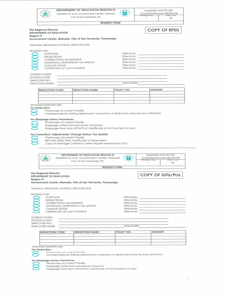 Deduction or Stoppage Form | PDF