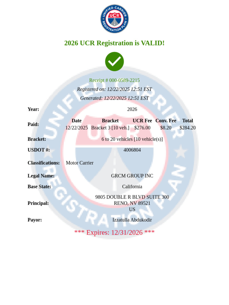 2026 UCR Registration Confirmation | PDF