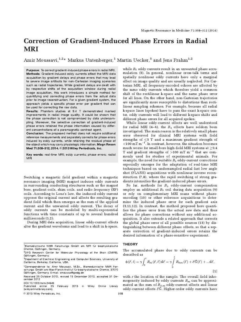 Correction of Gradientinduced Phase Errors in Radial MRI | PDF