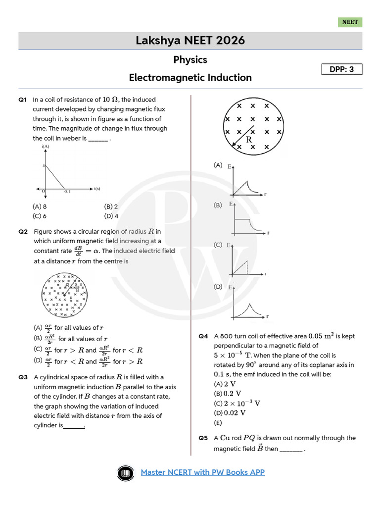 Lakshya NEET 2026: Physics Electromagnetic Induction | PDF ...