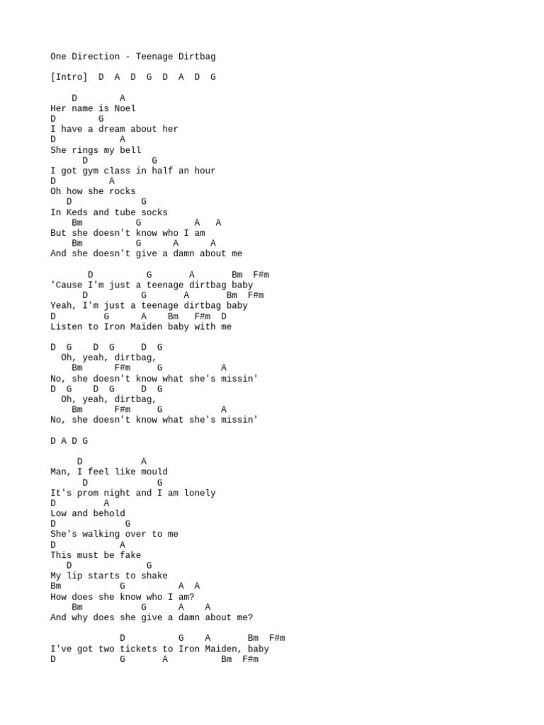 Songtext Teenage Dirtbag