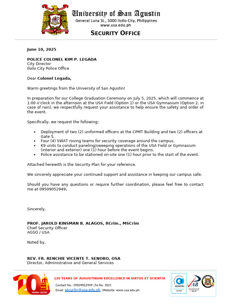 Security Request for Graduation Ceremony | PDF
