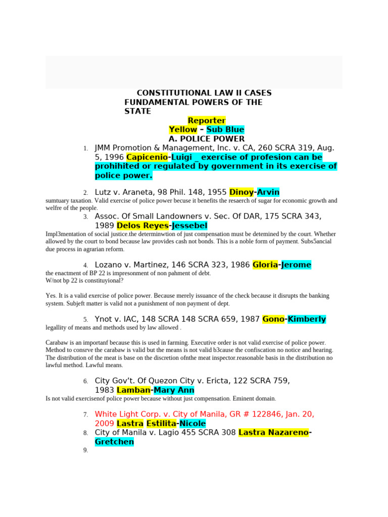 Police Power in Constitutional Law Cases | PDF | Lawsuit | Supreme ...
