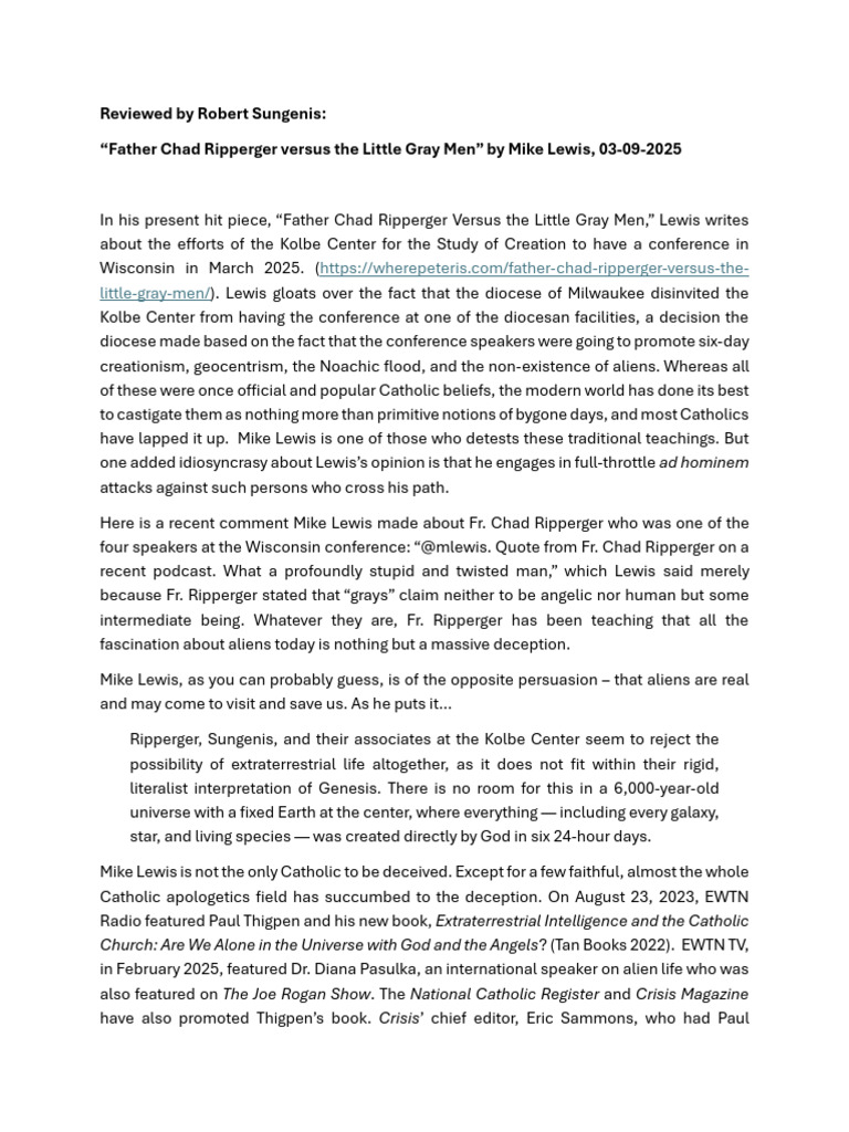 Ripperger vs. Lewis: Creationism Debate | PDF | Catholic Church | Pope