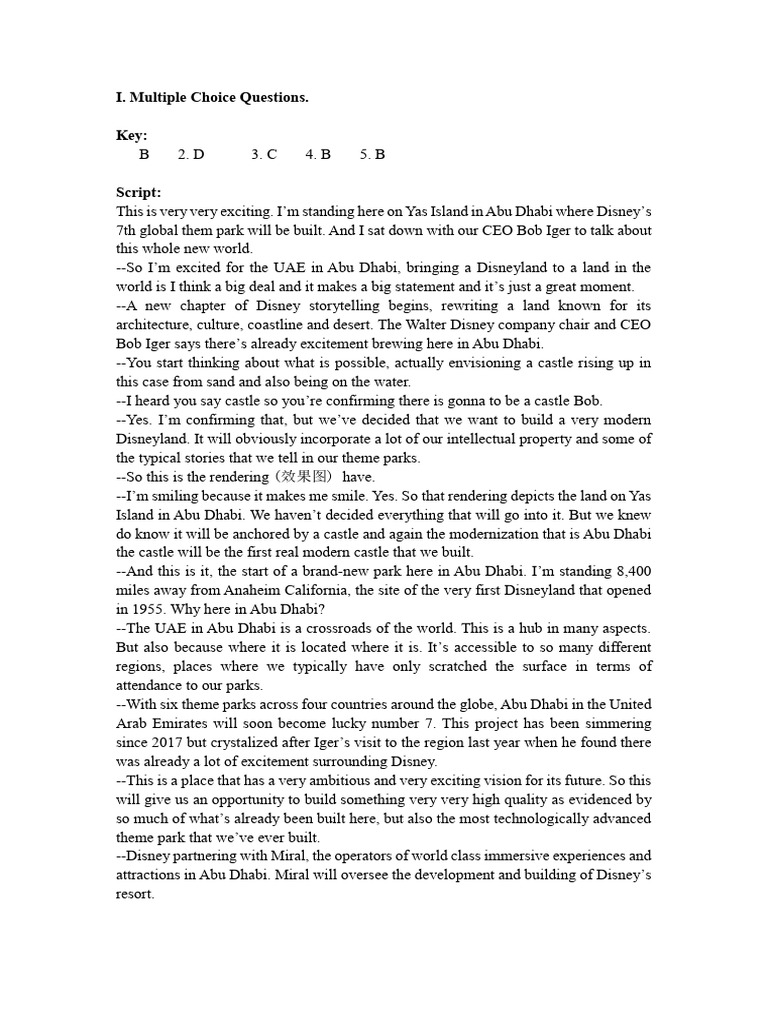 After-class Practice 5 Key and Transcript | PDF | Amusement Park | The ...