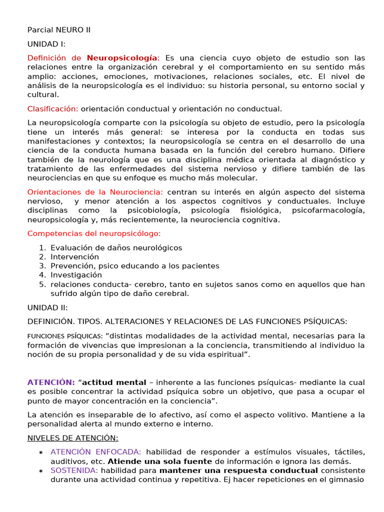 Parcial Neuro II | PDF | Neuropsicología | Memoria