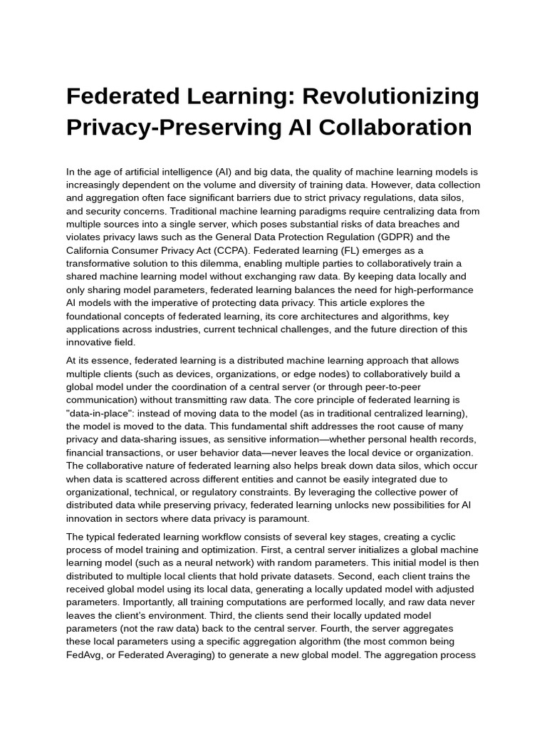 Federated Learning for Privacy-Preserving AI | PDF | Artificial ...
