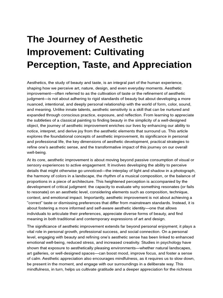 The Journey of Aesthetic Improvement - Cultivatin | PDF | Aesthetics ...