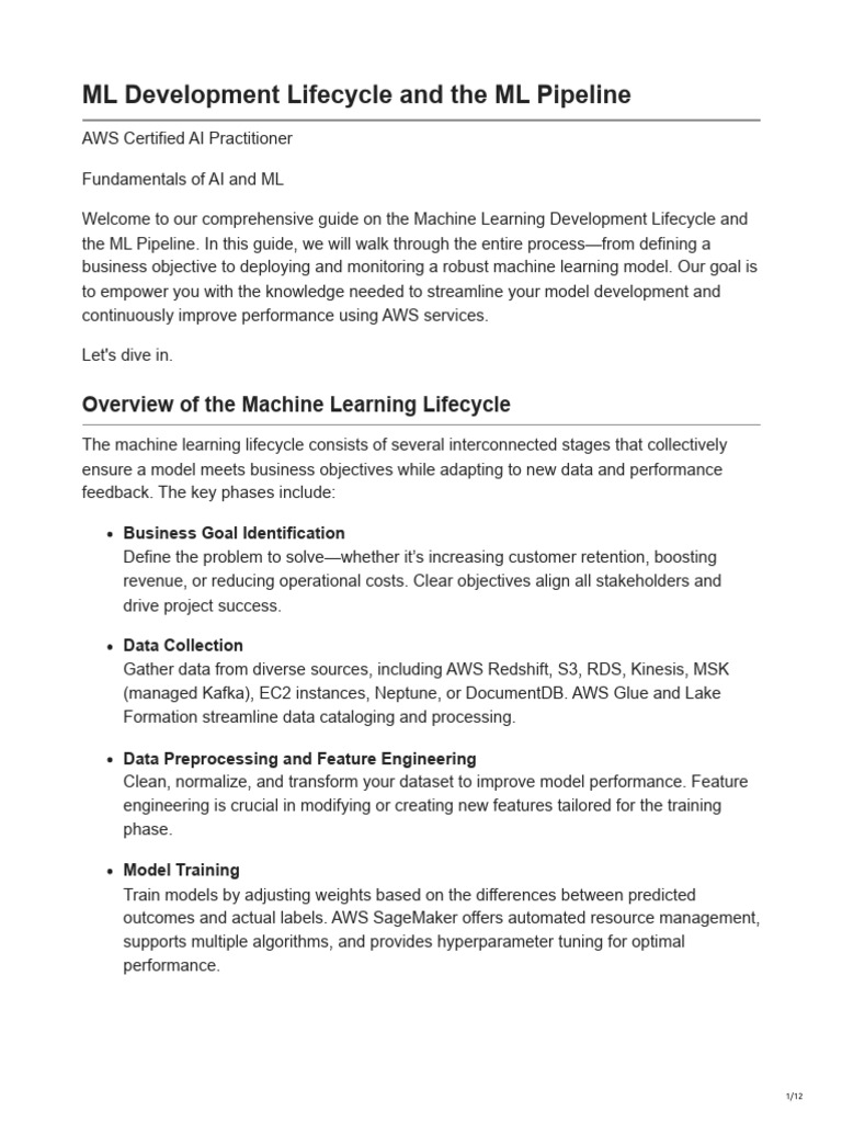 Machine Learning Lifecycle Guide | PDF | Machine Learning | Amazon Web ...