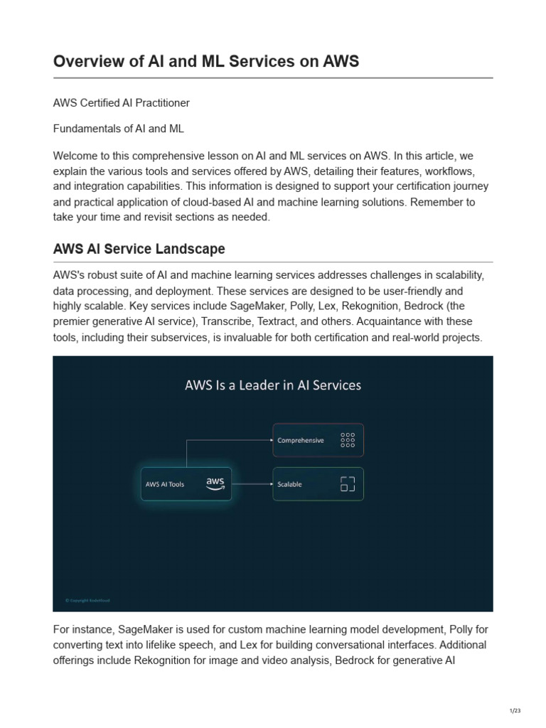 AWS AI and ML Services Overview | PDF | Amazon Web Services ...