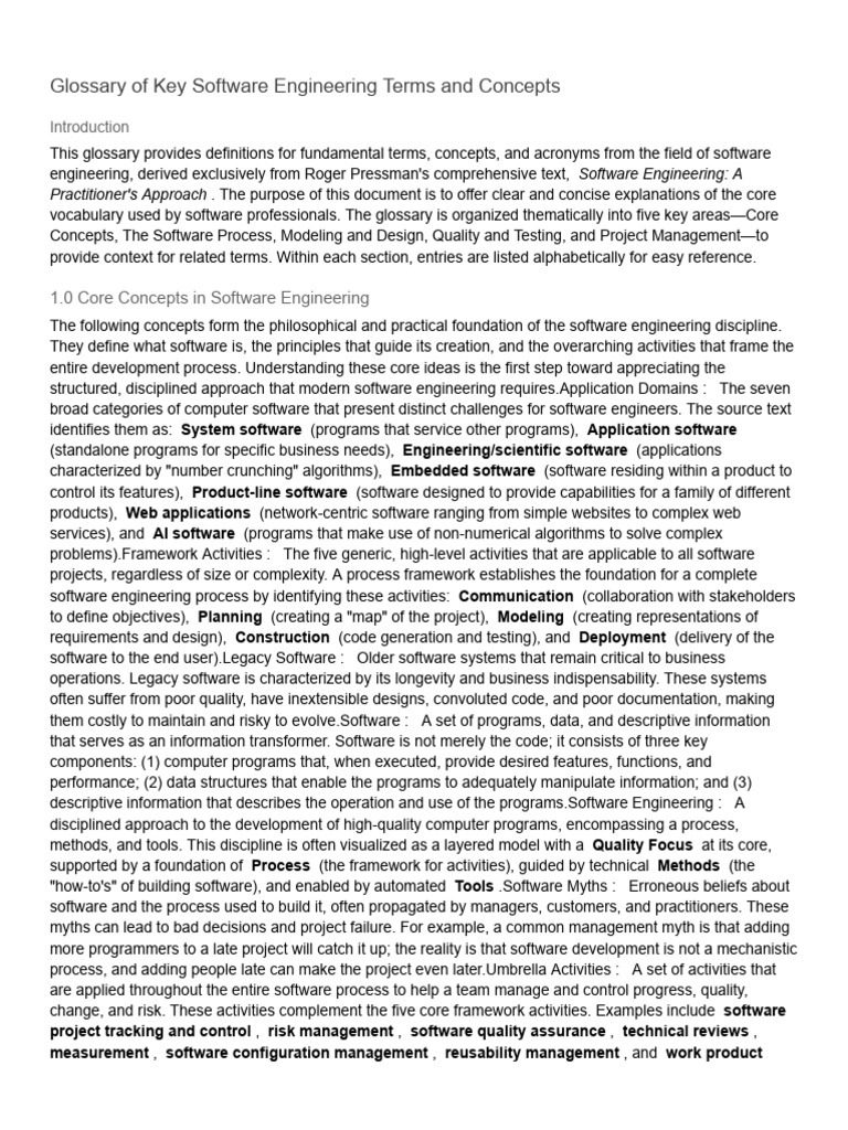 Software Engineering Terms Glossary | PDF | Software Testing | Software ...