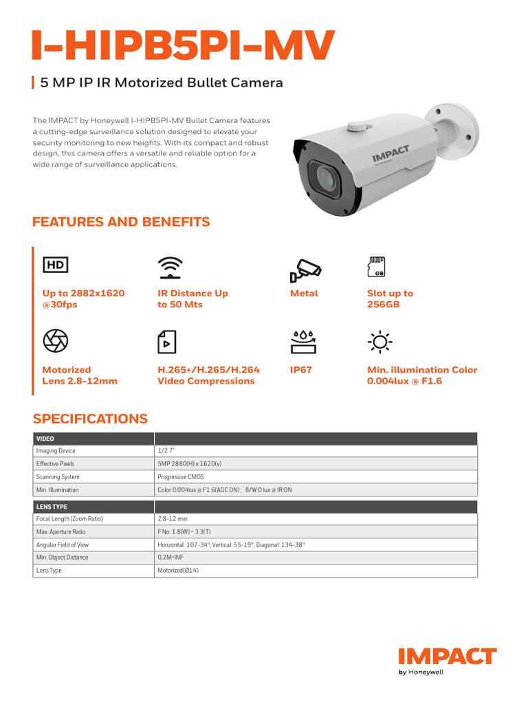 5MP Motorized IR Bullet Camera Specs | PDF | Camera | Camera Lens