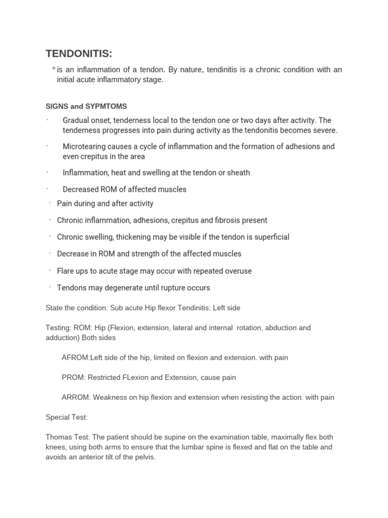 Subacute Left Hip Flexor Tendinitis Guide | PDF | Anatomical Terms Of ...