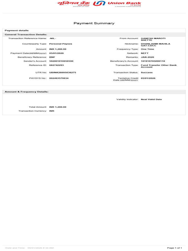 NEFT Payment Summary for January 2026 | PDF