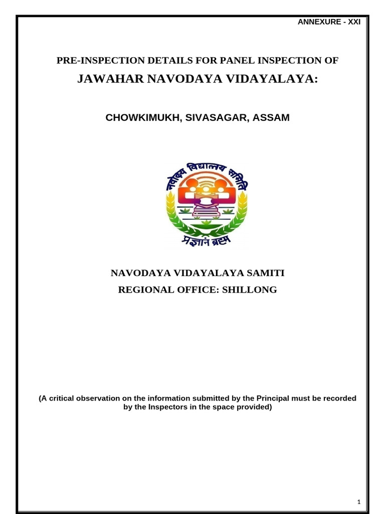 JNV Sivasagar Pre-Inspection Report | PDF | Schools | Secondary Education