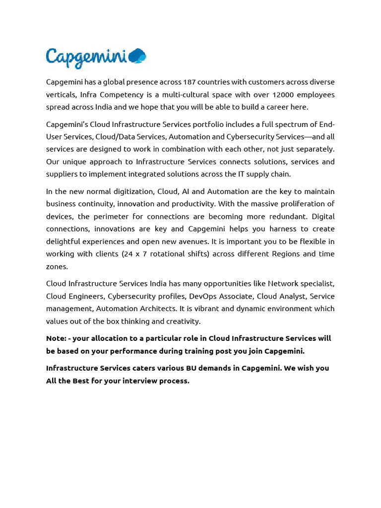 Capgemini Cloud Infrastructure Careers | PDF