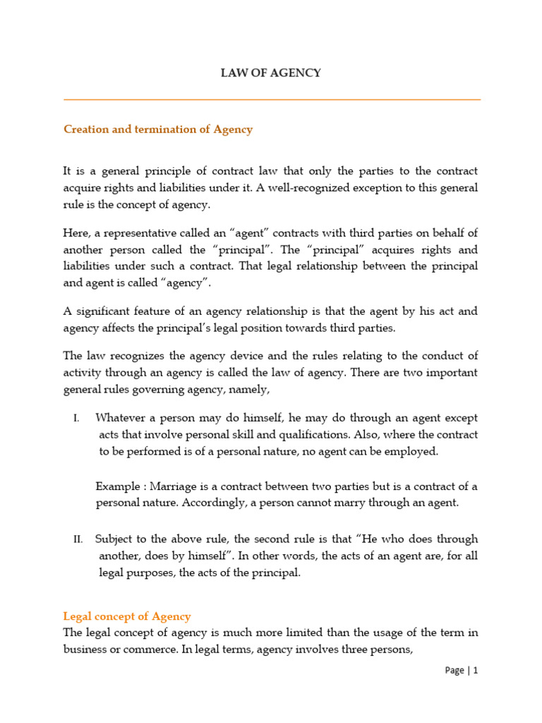 Law of Agency Notes - Diploma in Law | PDF | Law Of Agency | Legal ...
