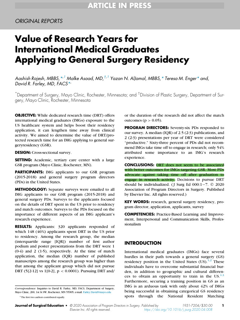 Value of Research Years For International Medical Graduates Applying To ...