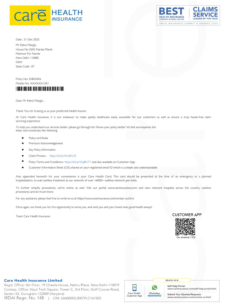Care Health Insurance Policy Certificate | PDF | Insurance | Taxes