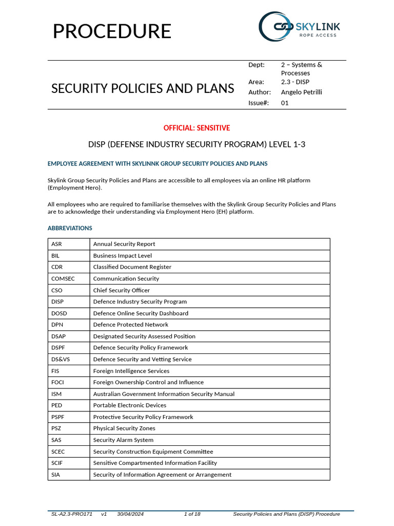 Skylink Group Security Policies Overview | PDF | Classified Information ...