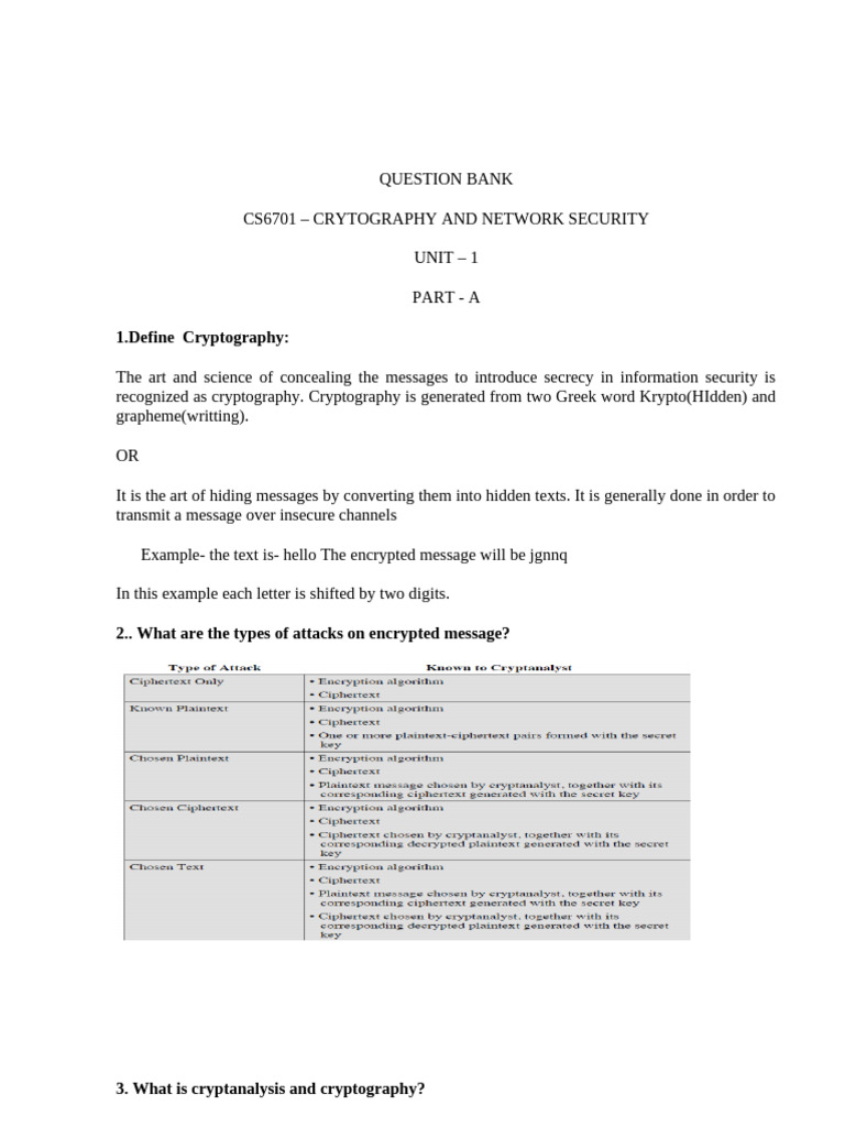 Cryptography and Network Security Q&A | PDF | Cryptography | Cryptanalysis