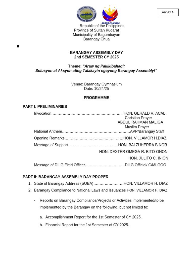 Barangay Assembly Day Program 2025 | PDF