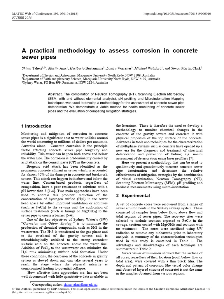 A Practical Methedology To Assess Corrosion in Concrete Sewer Pipes ...