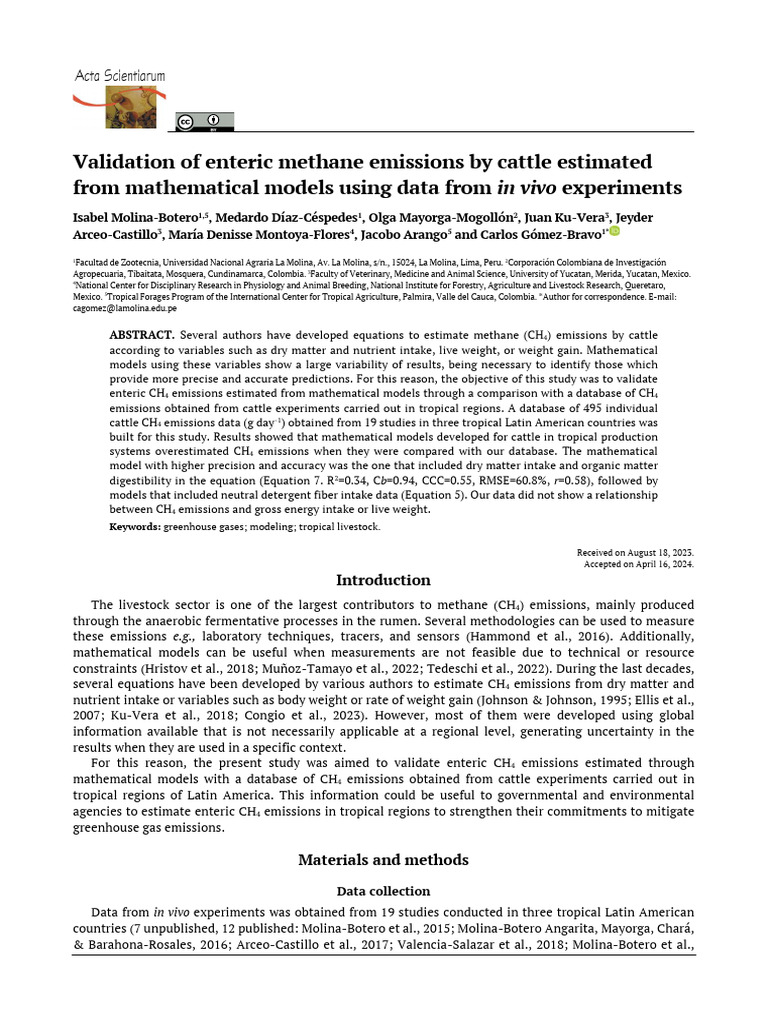 Validating Methane Emissions in Cattle | PDF | Errors And Residuals