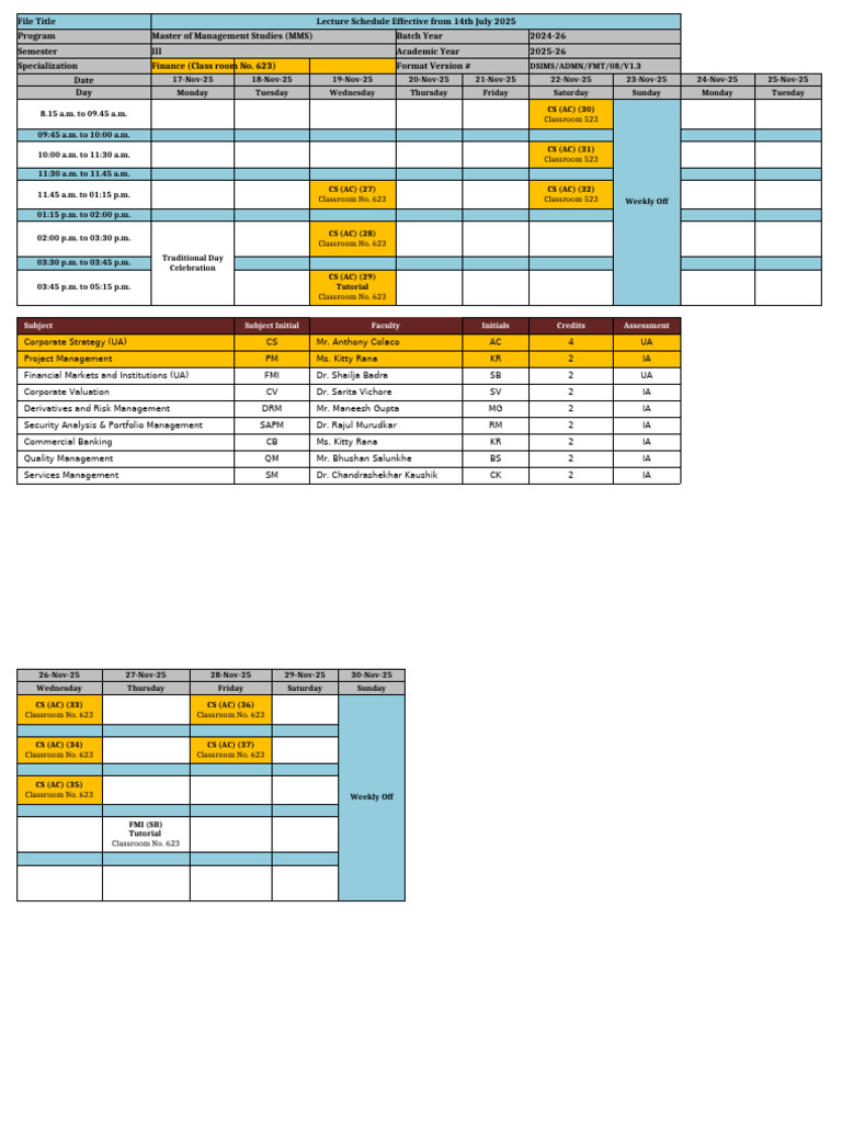 Lecture Schedule - Sem III MMS Batch 2024-26 From 17th Nov'25 To 30th ...