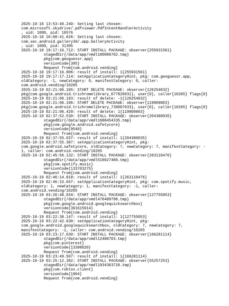 Android App Install and Delete Logs | PDF | Android (Operating System ...