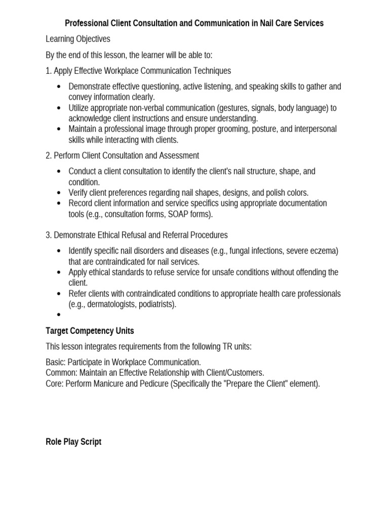 Nail Care Client Consultation Guide | PDF | Nonverbal Communication ...