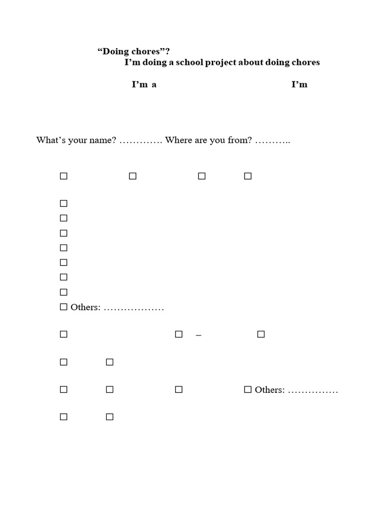 Household Chores Survey Questions | PDF